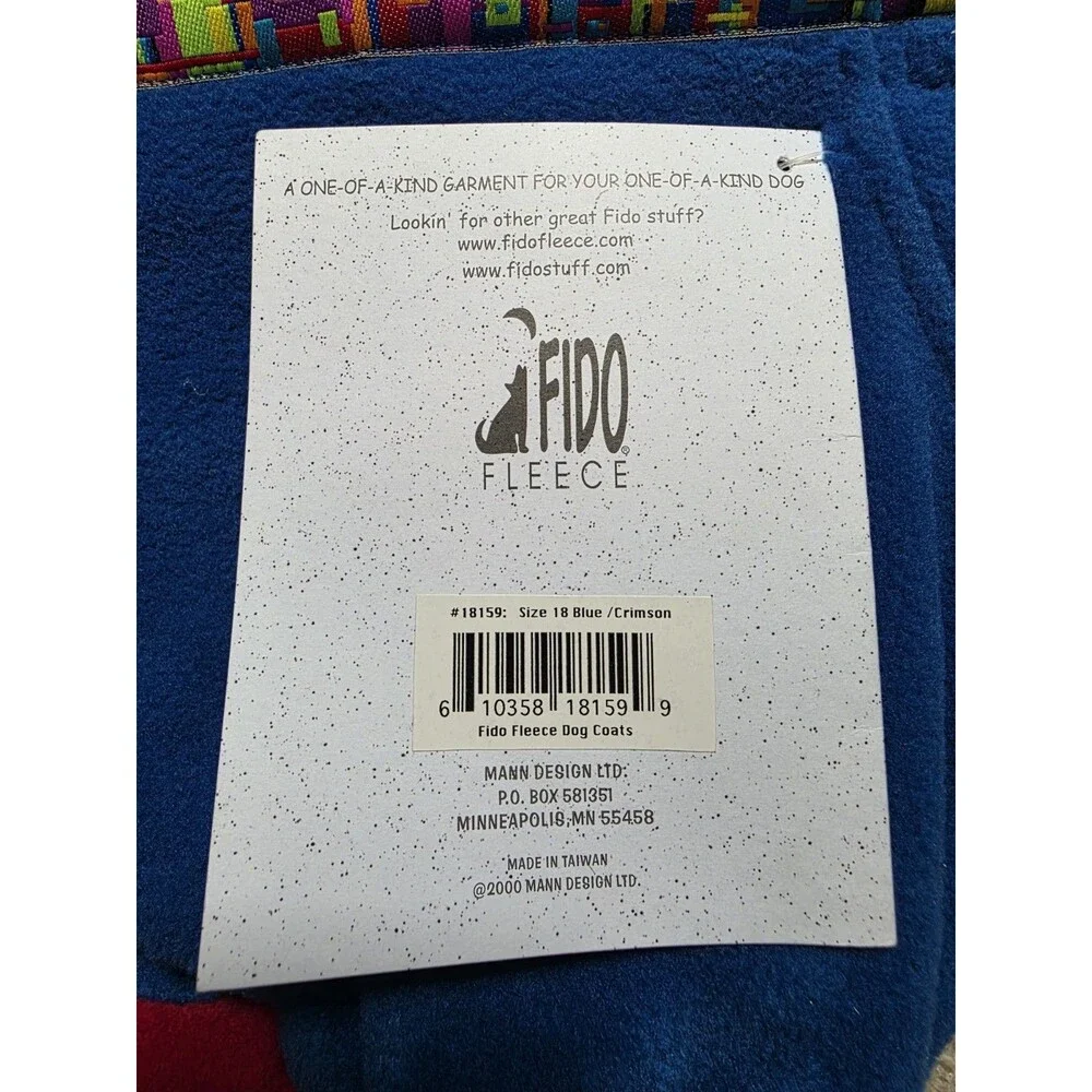 Fido Fleece Cozy Dog Jacket Size 16 Red Blue Ribbon Multicolor Vintage 90s